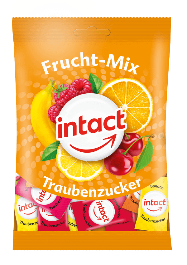 intact Frucht-Mix Traubenzucker Beutel Vorderseite